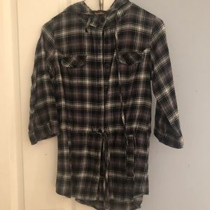 Staccato Black White Hooded Flannel